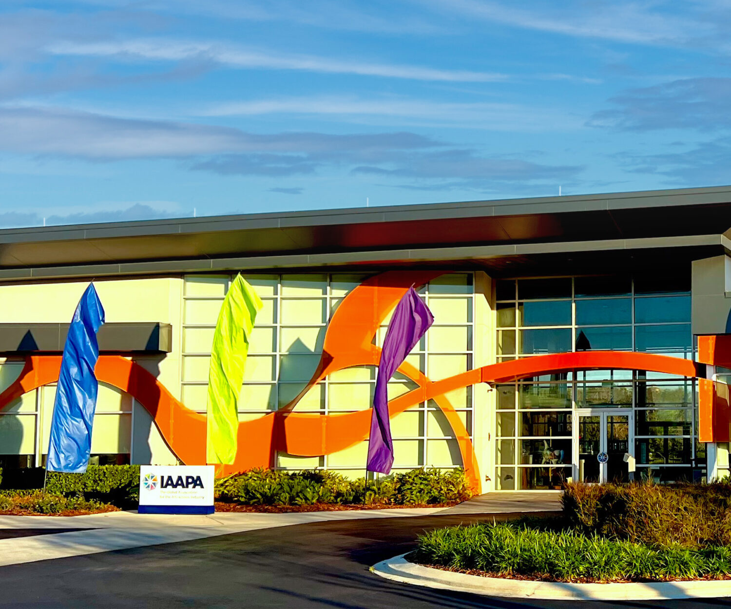 Solid-Color Kiteman Feather Banners at IAAPA World HQ