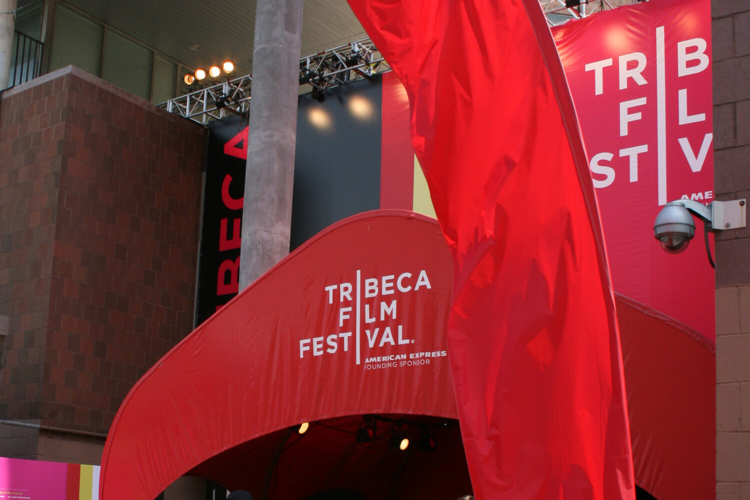 Red Feather Banner at the entrance of the Tribeca Film Festival